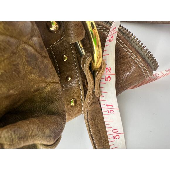 Vintage Innue Purse Tan Brown Italian Leather Crossbody Bag Medium Boho Zipper - Picture 13 of 13